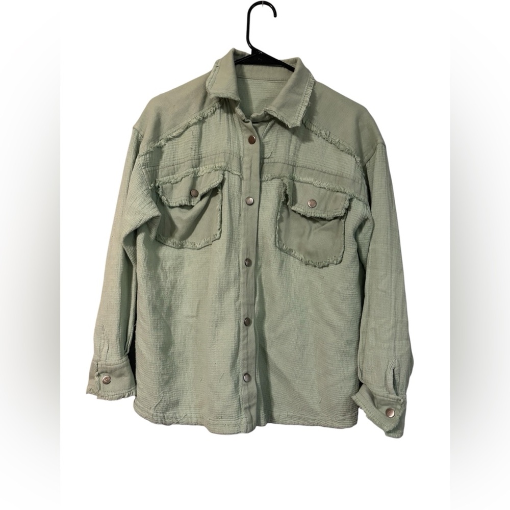 Textured Sage Green Button-Up Shacket